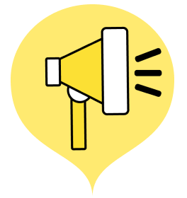 Icono globo amarillo con un megáfono