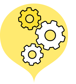 Icono globo amarillo con unos engranajes