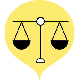 Icono globo amarillo con una balanza