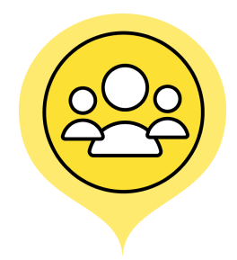 Icono globo amarillo con iconos de personas