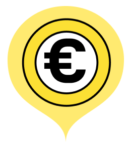 Icono globo amarillo con el símbolo del Euro Euro