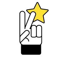 Ilustración de una mano haciendo el gesto de victoria y una estrella amarilla
